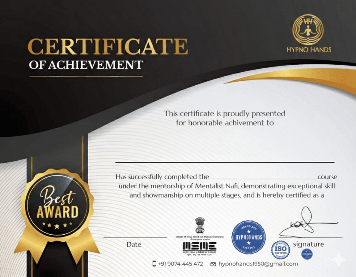 Hypno Hands Certificate of Achievement